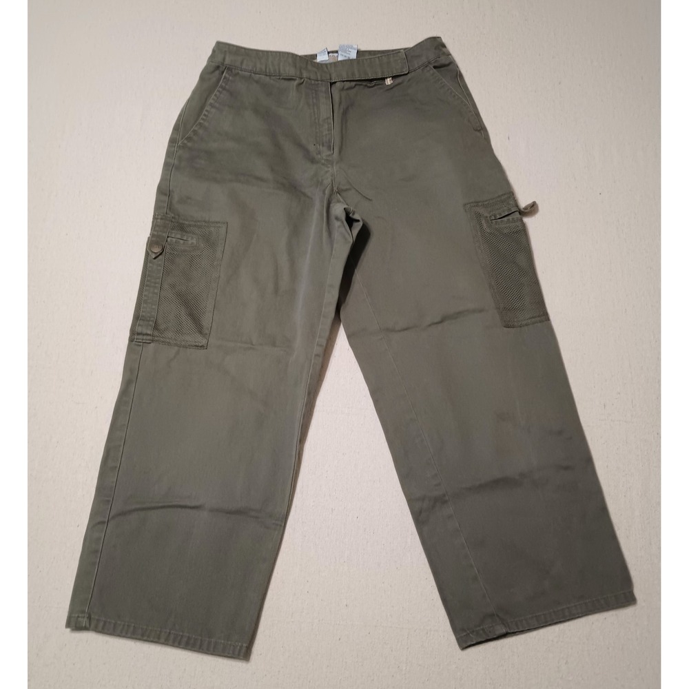 IZOD Olive Green Cargo‎ Cropped Pants Mesh Pockets Size 8 High Rise Streetwear S
